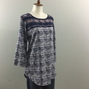 Antilia Femme Lightweight Navy Printed Three-Quarter Sleeve Top Size M